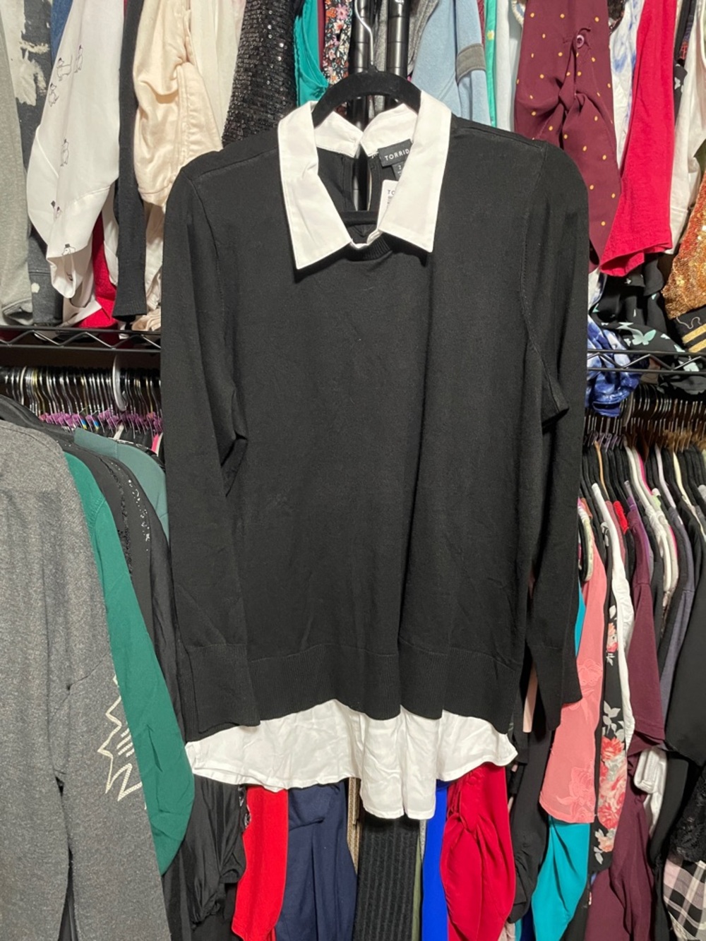#253 size 2 torrid NWT Black Sweater Top with White Collar and Hem